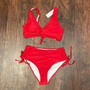Red Bikini, High-Waist Bottoms